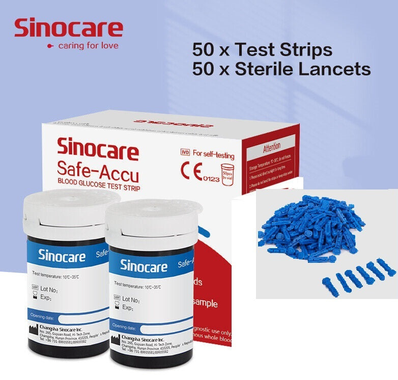 Sinocare Safe Accu WHITE Blood Glucose Monitor / 100 Strips Diabetes Test