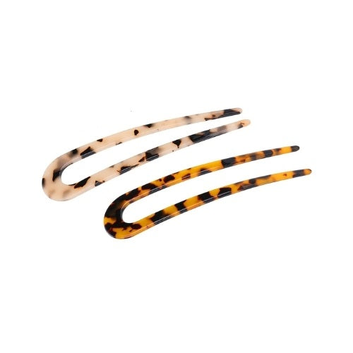2 x U Shaped Hair Pin French Style Cellulose Acetate Tortoise Shell